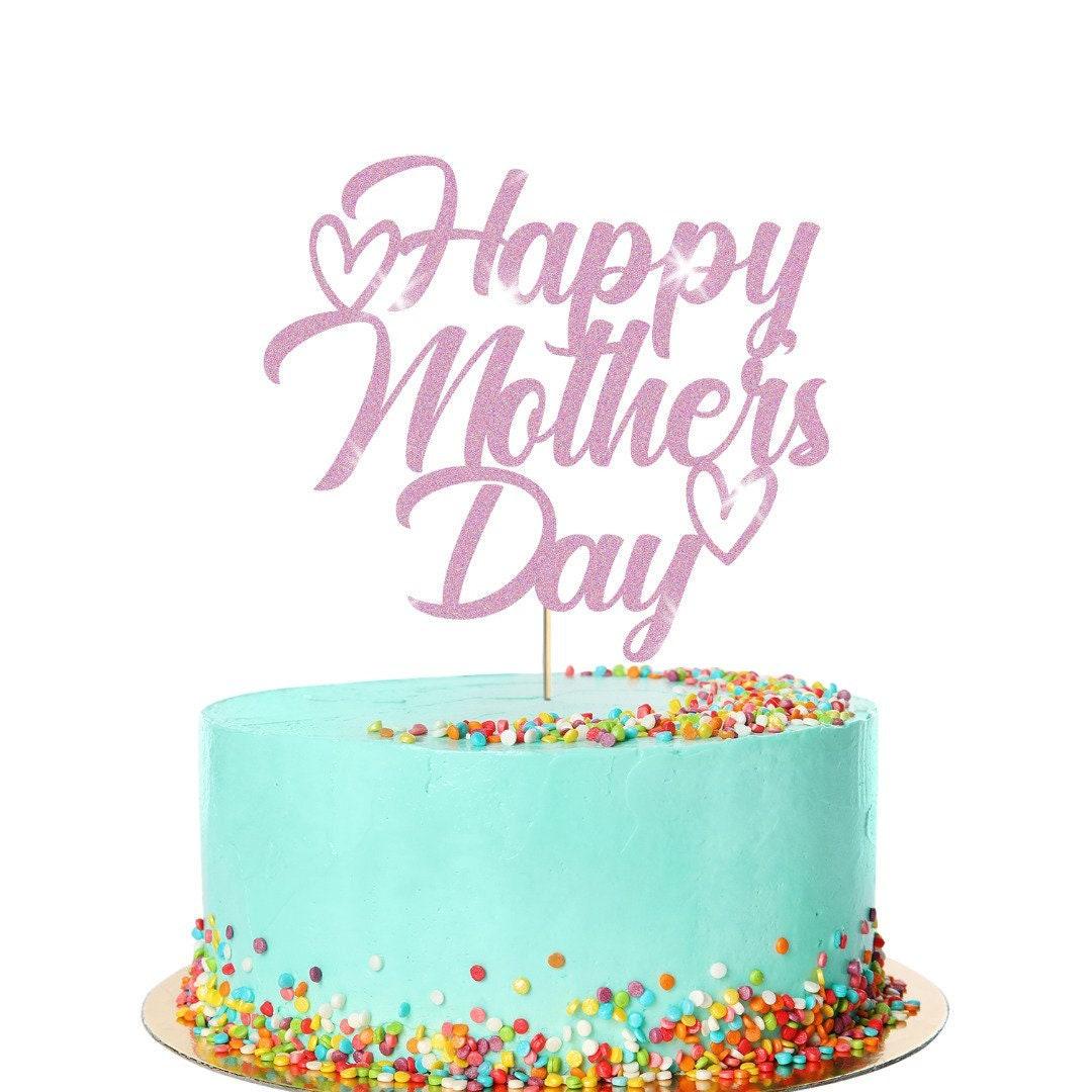 Happy Mothers Day Glitter Cake Topper Hearts Design Birthday Decoration