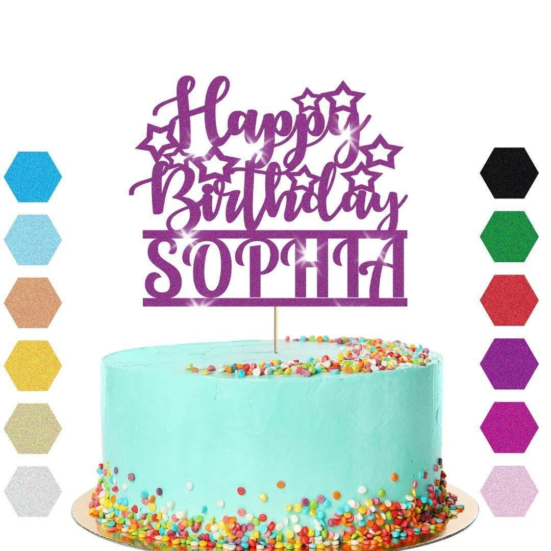 Personalised Glitter Happy Birthday Cake Topper Party Cake Age & Name Decoration