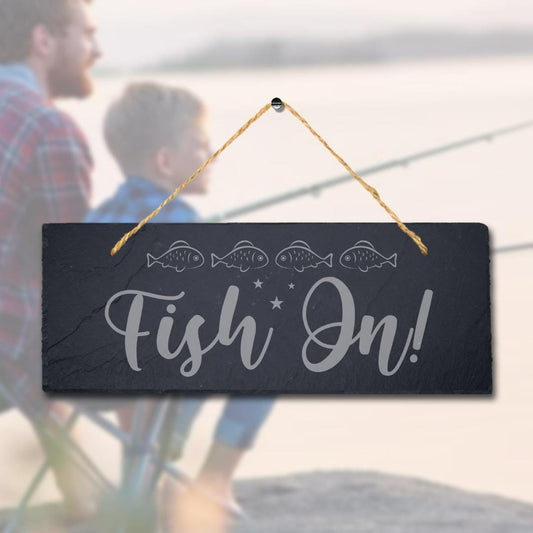 Fish In The Sea Laser Engraved Hanging Slate Fishing Reel Ocean Plaque Sign