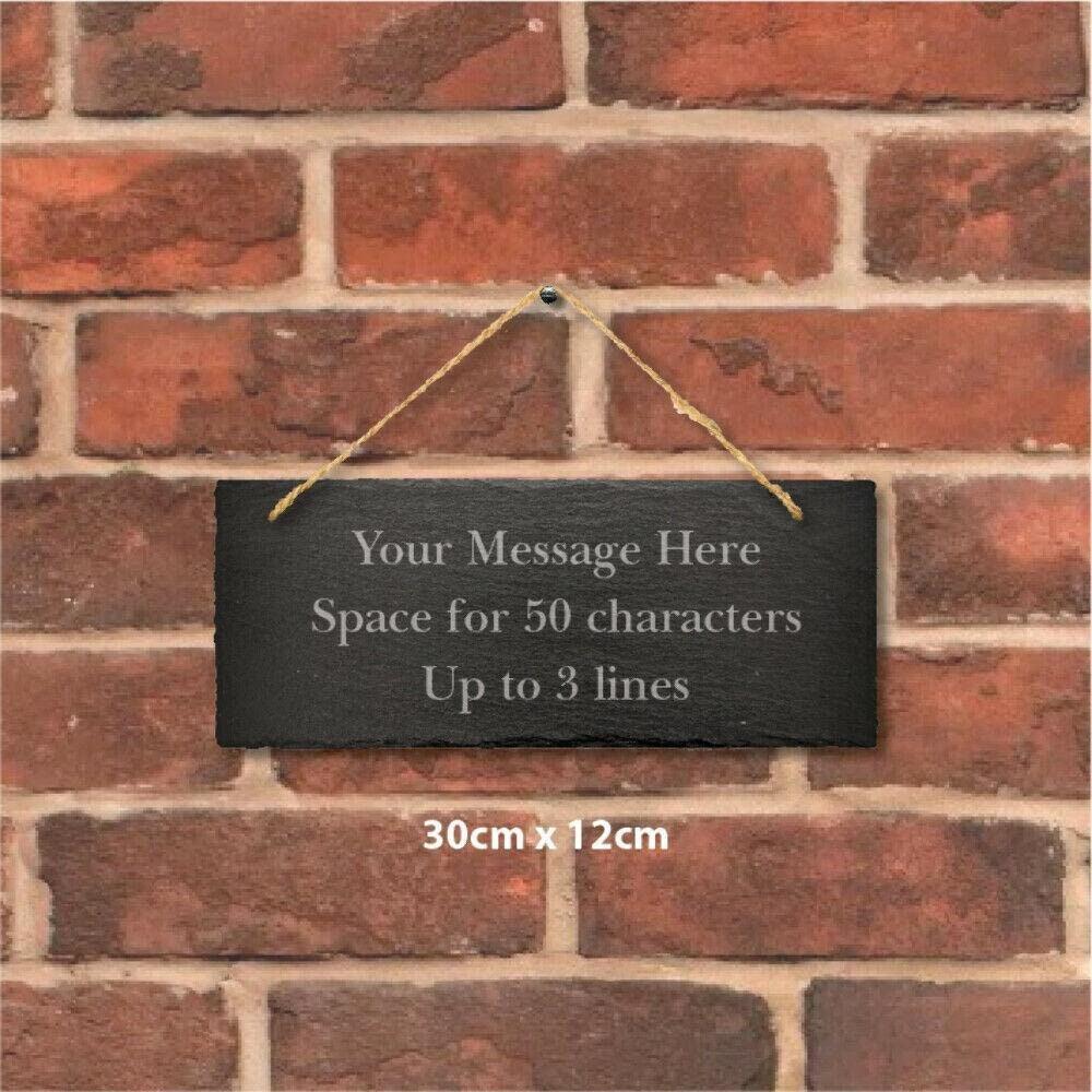 Personalised Slate Hanging Sign Engraved Message Plaque Home Wedding 30cm X 12cm