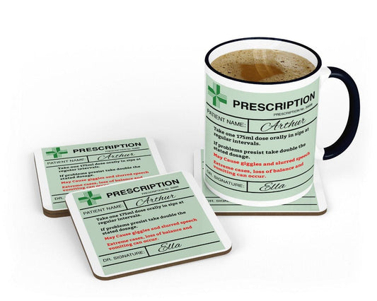 Funny Personalised Doctor Prescription Coffee Mug Coaster Set Dr Nurse Hospital Gift