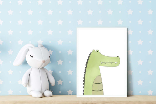Alligator Kids Bedroom Watercolour Hand Painted Effect Nursery Wall Art Poster