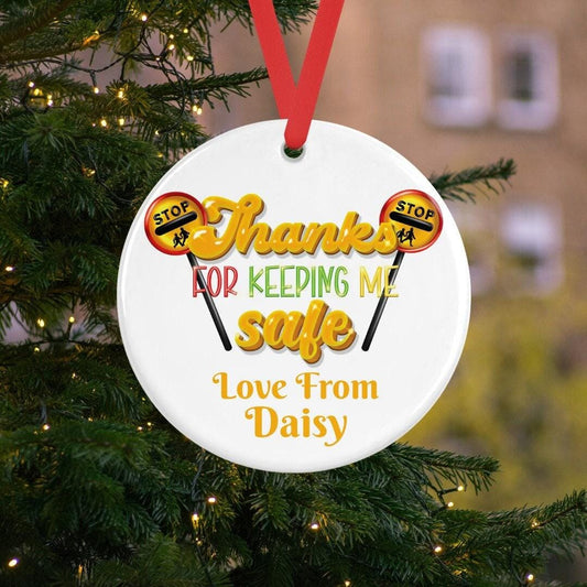 Personalised Lollypop Lady Christmas Ceramic Bauble Gift Thanks Keeping Me Safe Tree Hanging Decoration