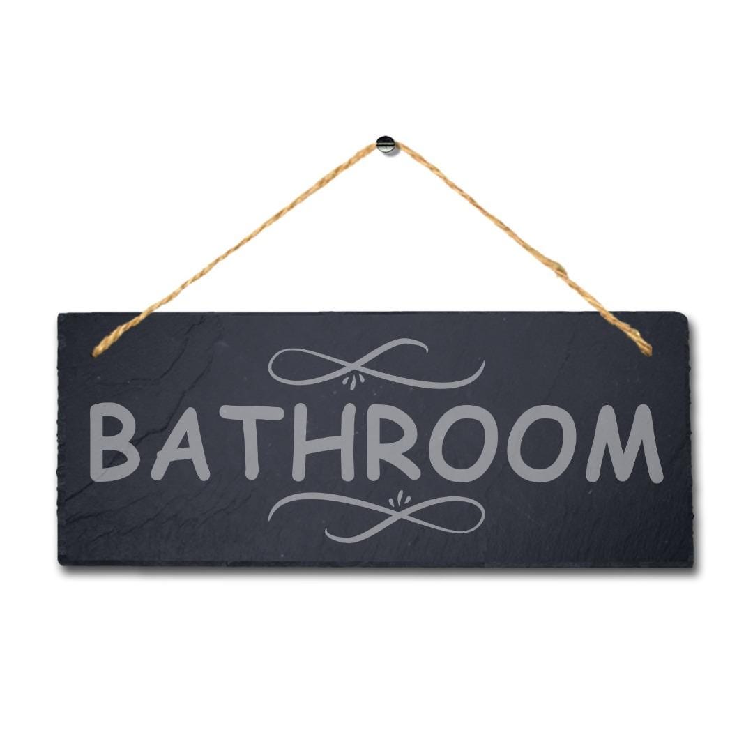 Bathroom Laser Engraved Hanging Slate Washroom Toilet Home Decor Plaque Sign