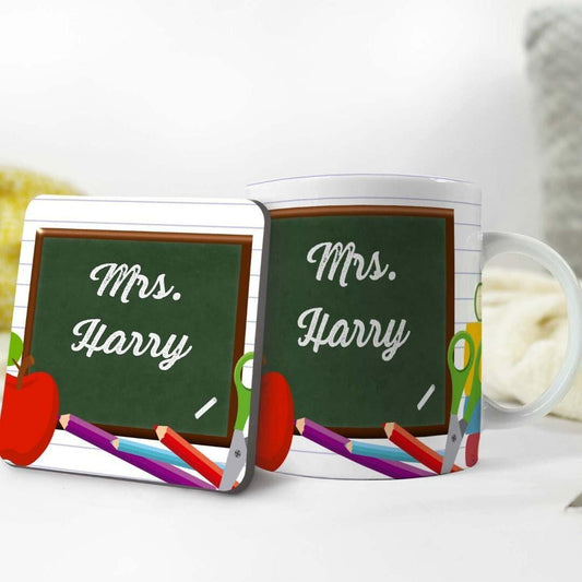 Personalised Mug And Coaster Gift Set Customise Teacher Name School Leavers Gift