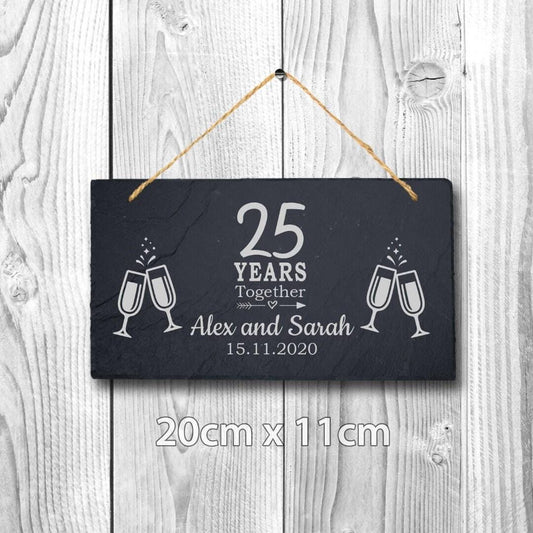 Personalised Couples Name Year Date Wedding Anniversary Hanging Slate Gift Sign