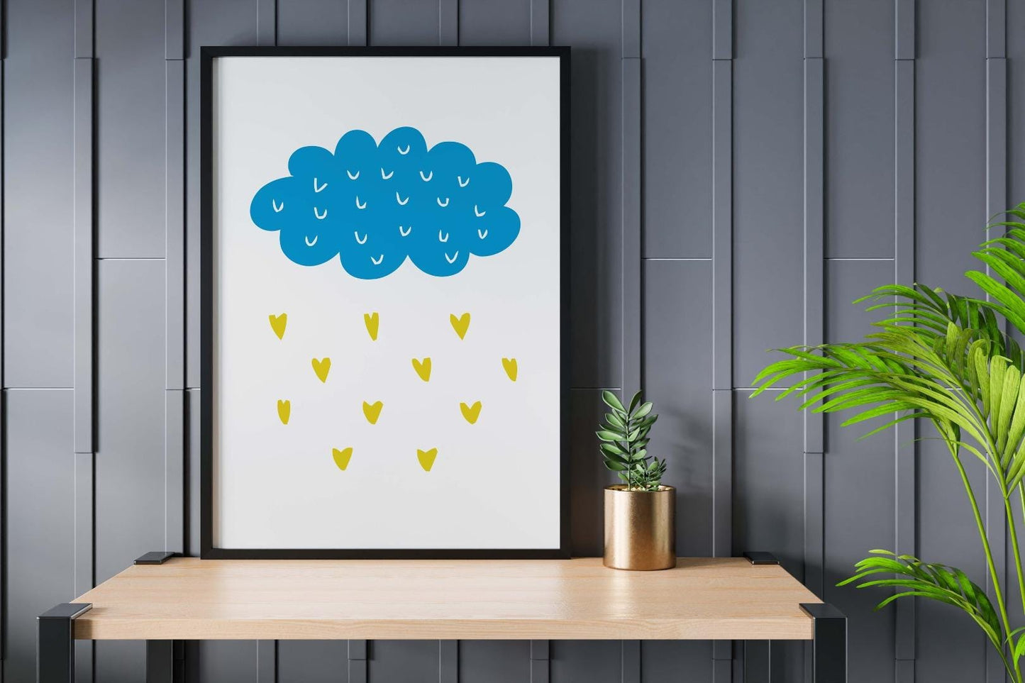 Blue Cloud Raining Hearts Nursery Bedroom Boys Girls Wall Decor Art Poster Print
