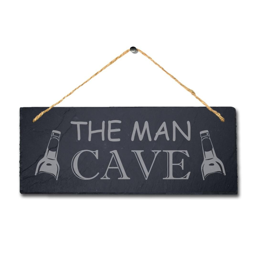 The Man Cave Laser Engraved Hanging Slate Pub Bar Shed Home Decor Plaque Sign