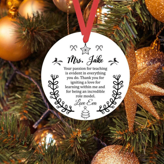 Personalised Christmas Bauble Thanksgiving Teacher Appreciation Xmas Tree Decoration Round Hanging Keepsake Gift