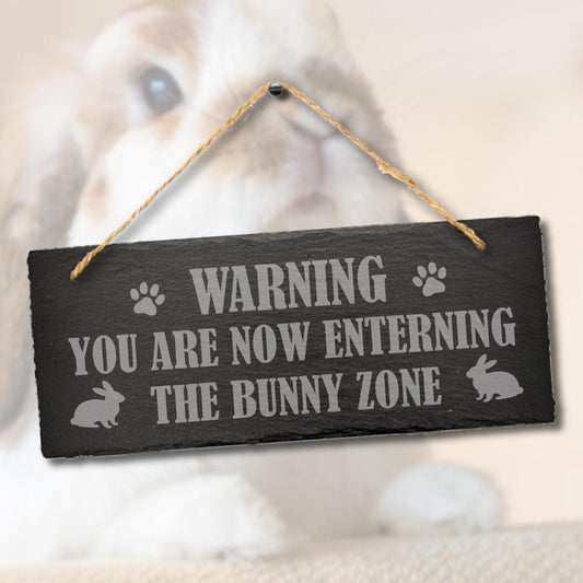Warning Bunny Zone Rabbit Area Enclosure Engraved Hanging Slate Home Hutch Sign
