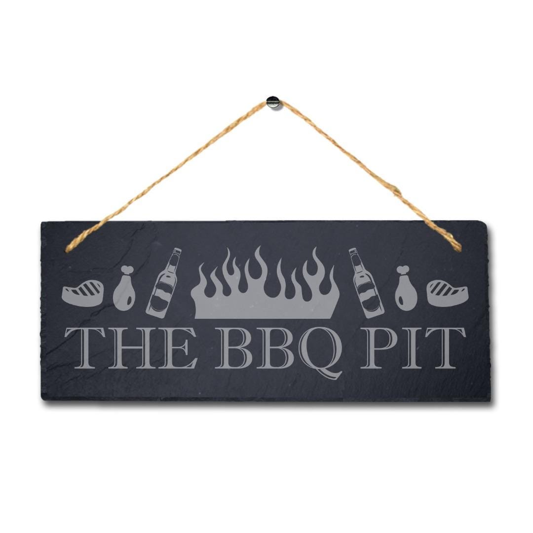 The Bbq Pit Laser Engraved Hanging Slate Chicken Grilled Party Home Plaque Sign