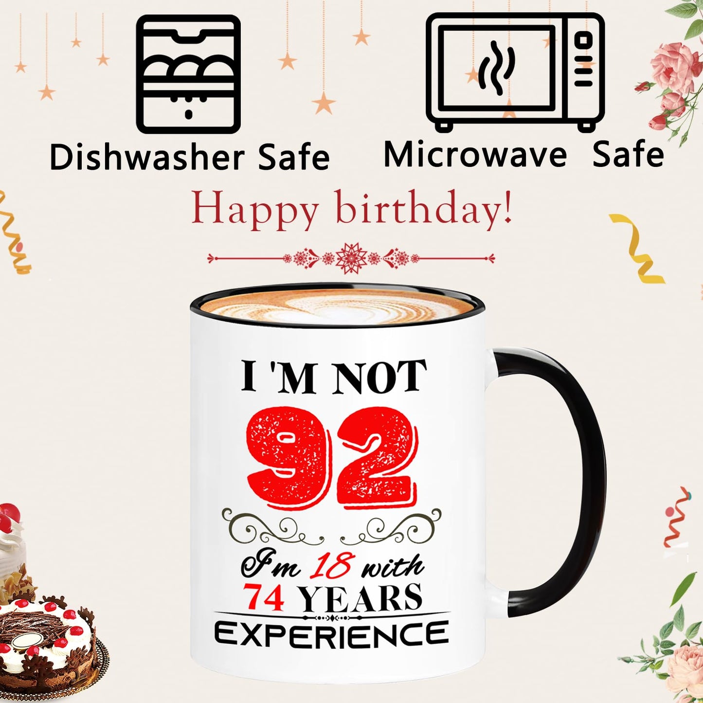 1934 92th for Women Men | Ceramic Coffee Mug | Father's Day Gift | Stylish Printed Design | Tea & Coffee Cup | 11oz | Black Two-Tone Design