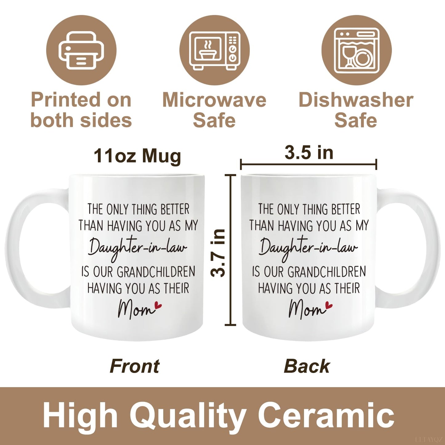 Daughter in Law for DIL from Mother in Law | Ceramic Coffee Mug | Father's Day Gift | Stylish Printed Design | Tea & Coffee Cup | 11oz