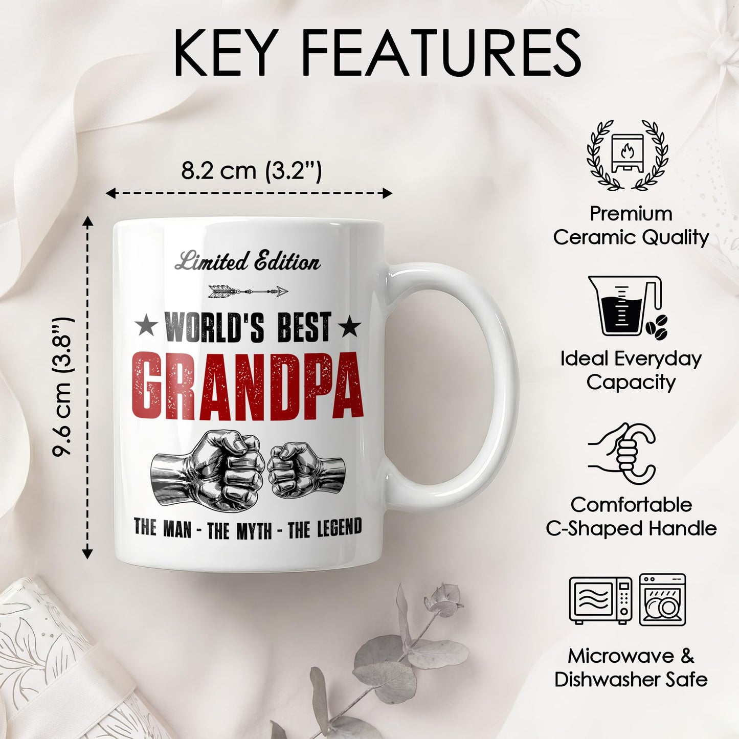 Worlds Greatest Grandpa | Ceramic Coffee Mug | Father's Day Gift | Stylish Printed Design | Tea & Coffee Cup | 11oz