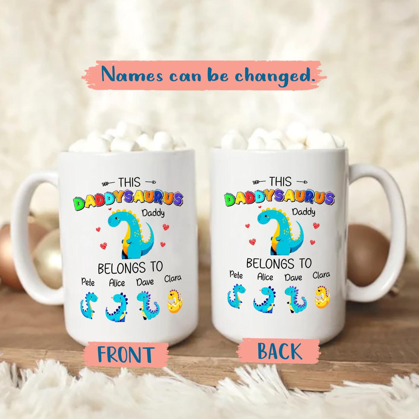 This Daddysaurus Belongs To 4 Kids White | Ceramic Coffee Mug | Father's Day Gift | Stylish Printed Design | Tea & Coffee Cup | 11oz