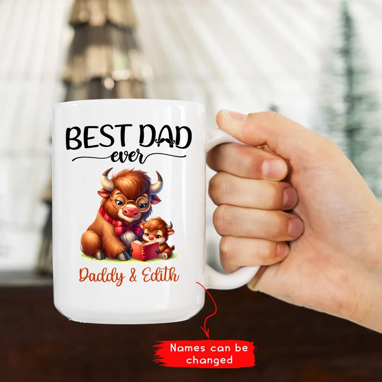 Custom Names Bison | Ceramic Coffee Mug | Father's Day Gift | Stylish Printed Design | Tea & Coffee Cup | 11oz