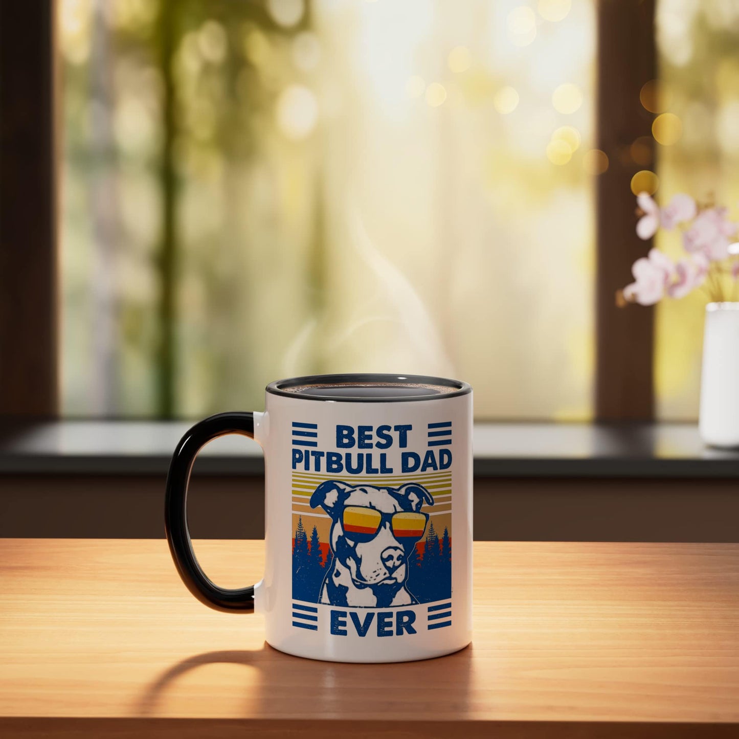 Retro Best Pitbull Dad Ever Funny Pit Bull Lover | Ceramic Coffee Mug | Father's Day Gift | Stylish Printed Design | Tea & Coffee Cup | 11oz | Black Two-Tone Design
