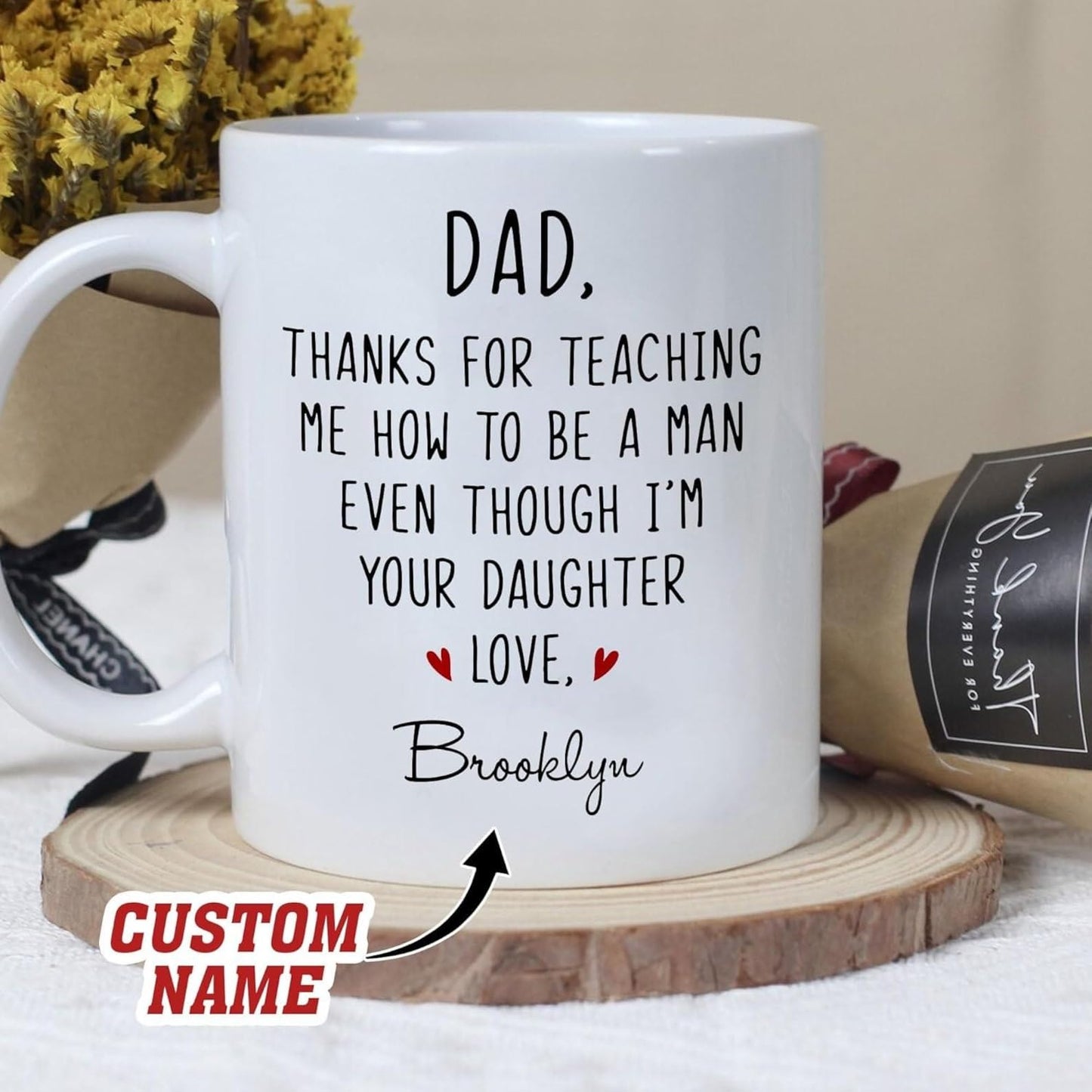 Personalized Dad Thanks For Teaching Me How To Be A Man Even Though I'm Your Daughter | Ceramic Coffee Mug | Father's Day Gift | Stylish Printed Design | Tea & Coffee Cup | 11oz | Black Two-Tone Design