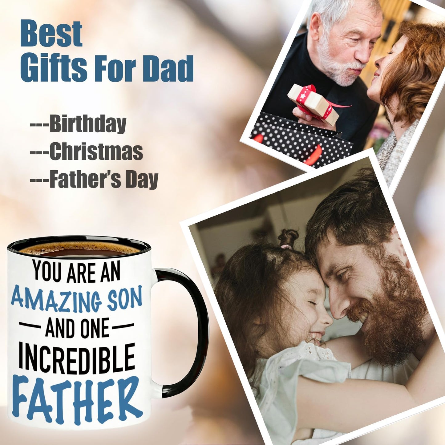 for Son | Ceramic Coffee Mug | Father's Day Gift | Stylish Printed Design | Tea & Coffee Cup | 11oz | Black Two-Tone Design