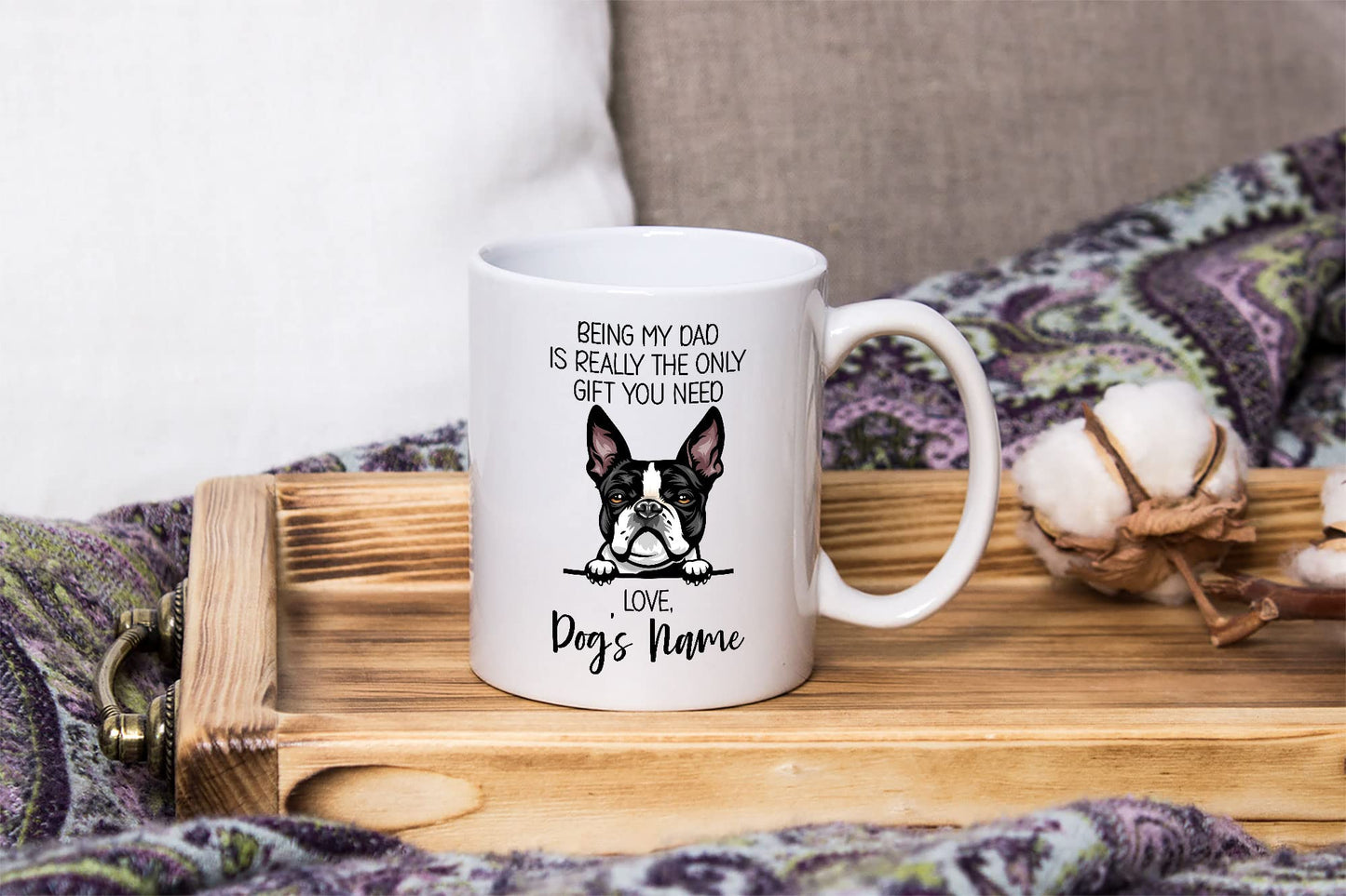 Personalized Boston Terrier | Ceramic Coffee Mug | Father's Day Gift | Stylish Printed Design | Tea & Coffee Cup | 11oz