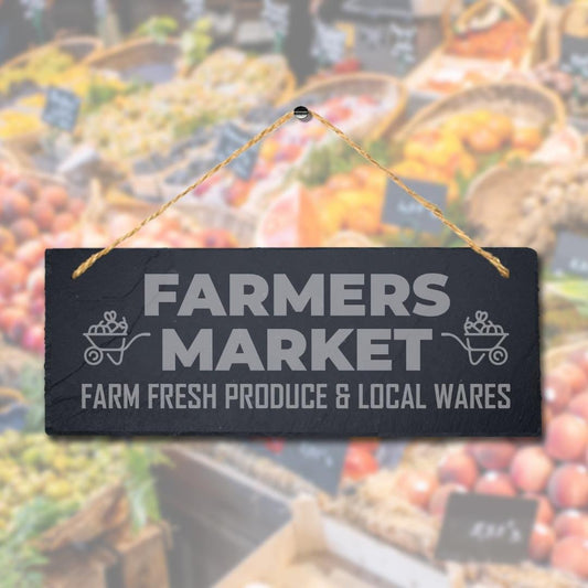 Farmers Market Hanging Slate Sign Engraved Plaque Farm Fresh Food Lovers Gift