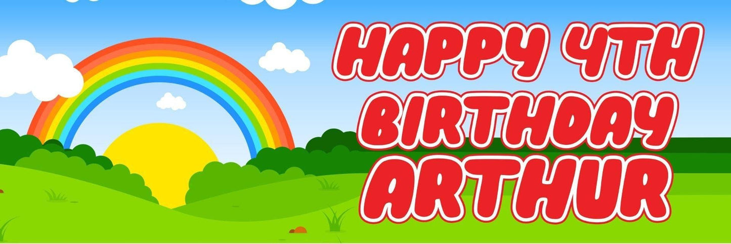 2 Personalised Sun Set Rainbow Birthday Celebration Banners Decoration Posters For Kids Party