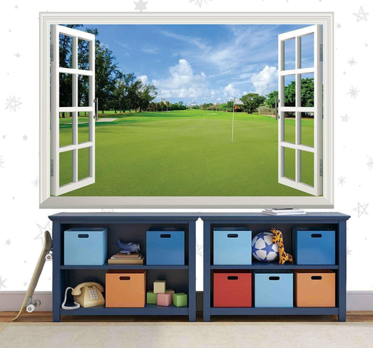 Golf Fairway Wall Decal: 3D Window View, Golf Course Mural