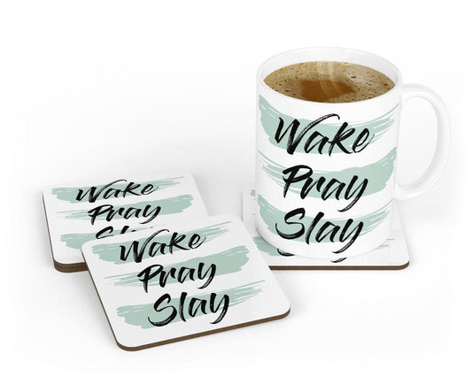 Wake Pray Slay Mug & Coaster Set Inspirational Birthday Christmas Coffee Gift