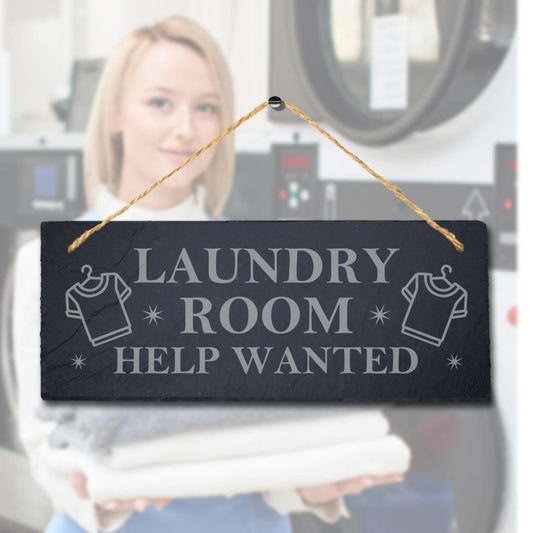 Laundry Room Help Laser Engraved Hanging Slate Kitchen Washing Home Plaque Sign