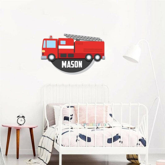 Personalised Fire Brigade Wall Sticker Name Vinyl Decal Boys Kids Nursery Bedroom