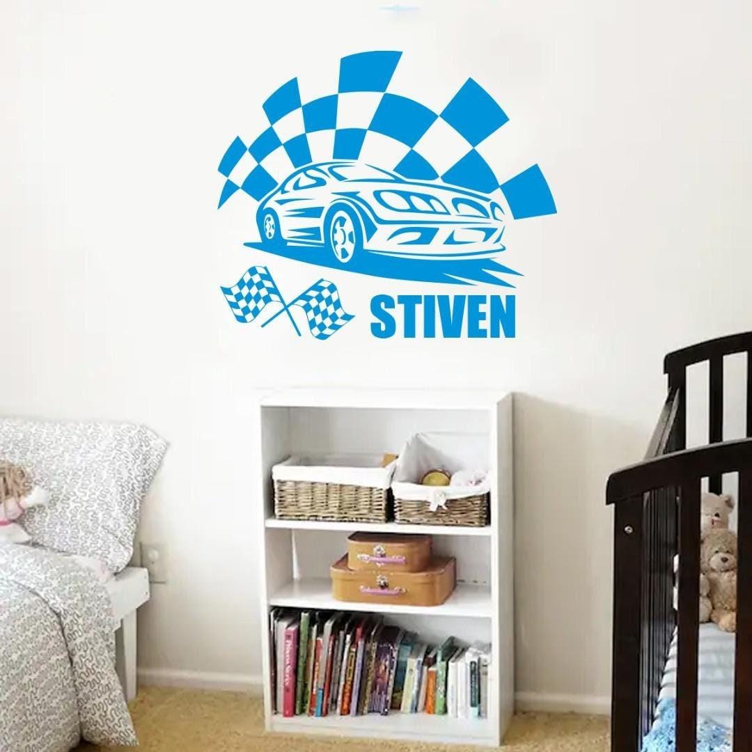 Personalised Car Wall Sticker Name Vinyl Decal Boys Kids Nursery Bedroom
