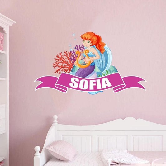 Personalised Fish Girl Wall Sticker Name Vinyl Decal Kids Nursery Bedroom