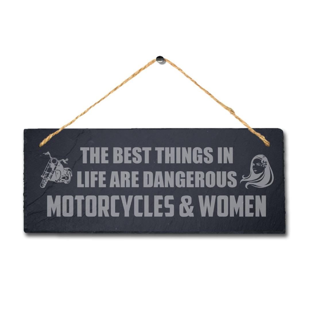 Motorbike Garage Plaque: Laser Engraved Slate Sign