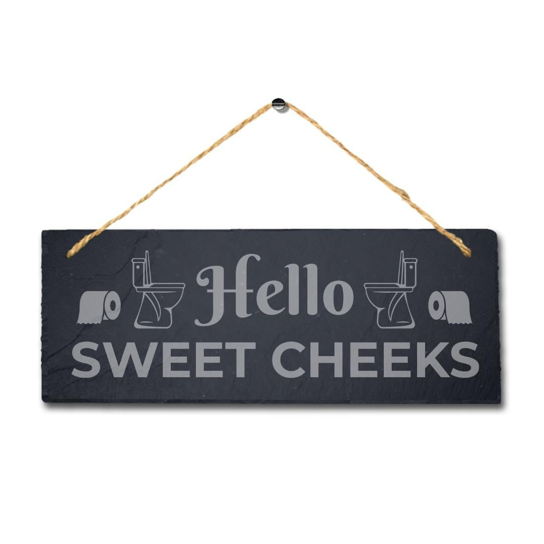Sweet Cheeks Hanging Slate Sign Engraved Plaque Washroom Toilet Wc Bathroom Gift