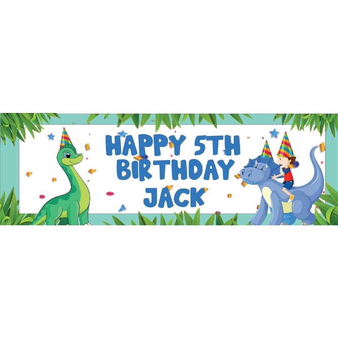 2x Personalised Dinosaur Birthday Banner Set: Jurassic Party Decor