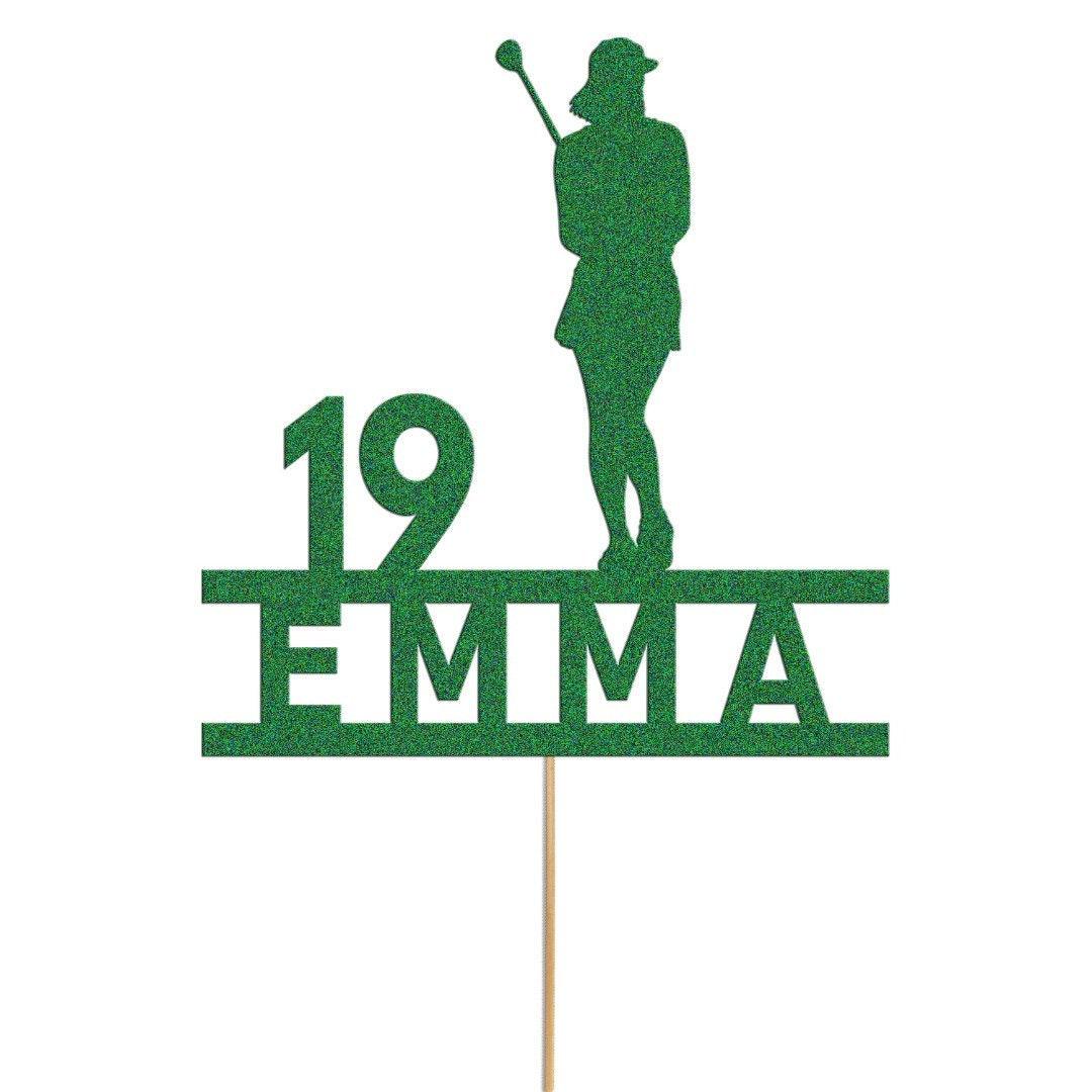 Custom Glitter Woman Golfer Cake Topper: Personalised Name & Age