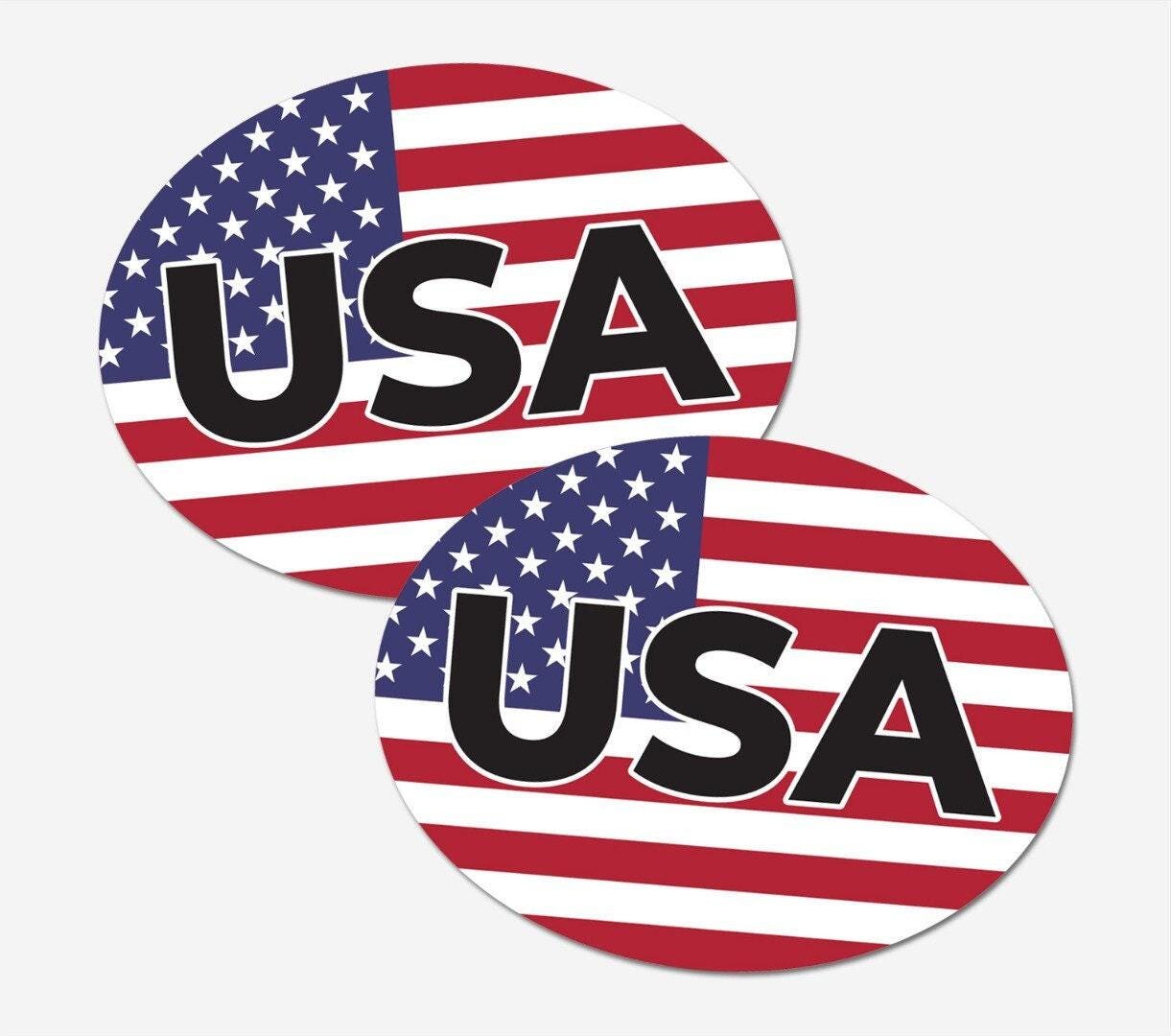 2 X Usa Car Stickers United State Flag Oval Self-adhesive Vinyl Car, Van, Lorry