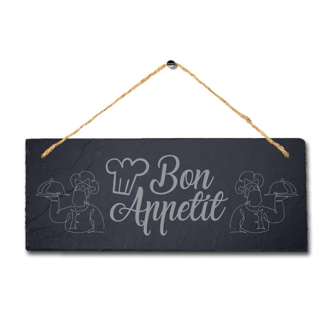 Bon Appetite Laser Engraved Hanging Slate Kitchen Restaurant Home Plaque Sign
