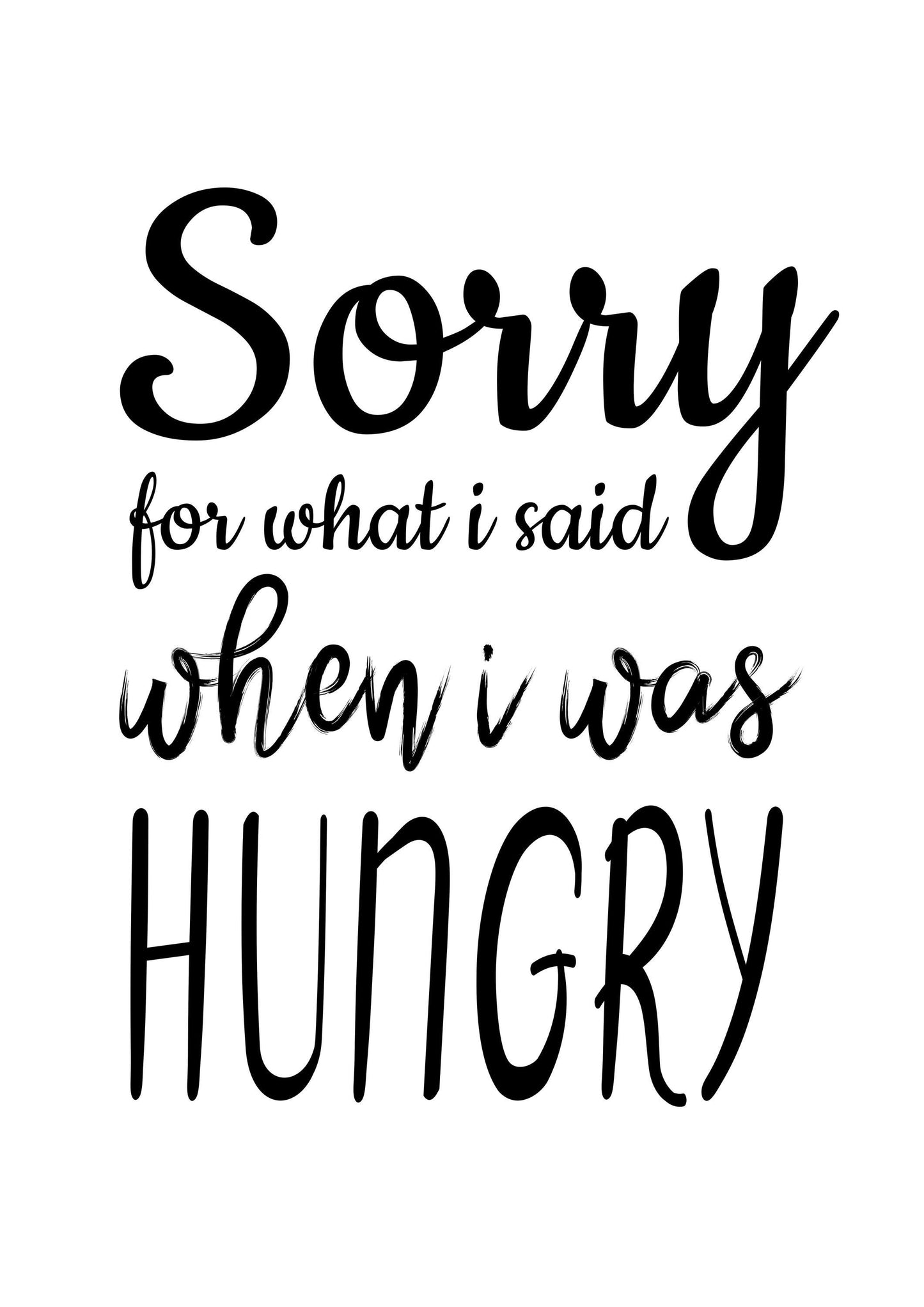 Sorry For What I Said Wall Poster Hungry Funny Quote Kitchen Print Home Decor