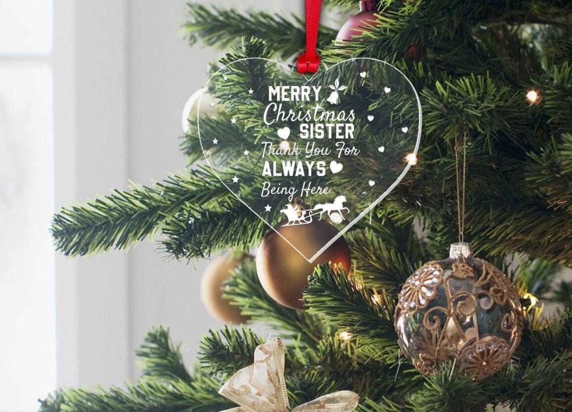 Personalised Merry Christmas Heart Bauble Sister Brother Gift Christmas Tree Decor Hanging