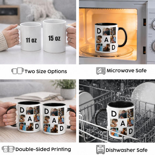 Personalized Fathers Day Mug | Ceramic Coffee Mug | Father's Day Gift | Stylish Printed Design | Tea & Coffee Cup | 11oz | Black Two-Tone Design