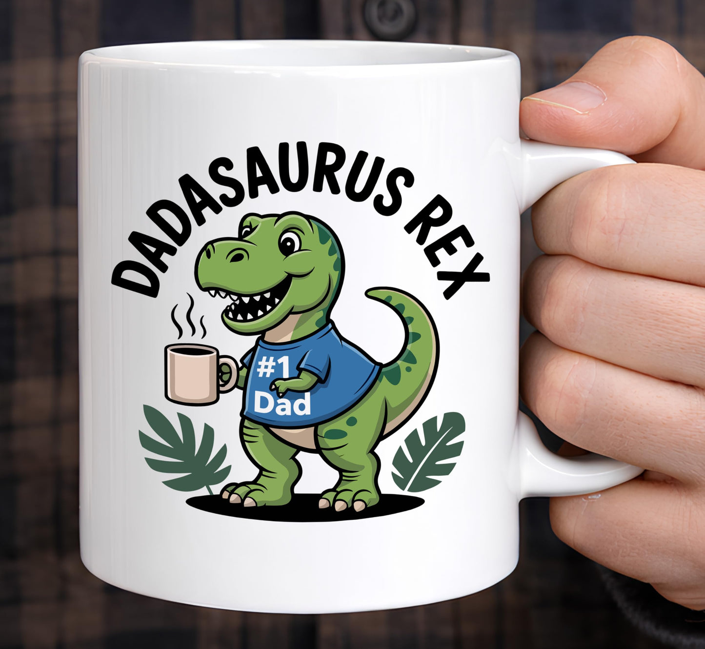 Dadasaurus Rex . Fun Dinosaur Themed #1 Dad from Son or Daughter | Ceramic Coffee Mug | Father's Day Gift | Stylish Printed Design | Tea & Coffee Cup | 11oz