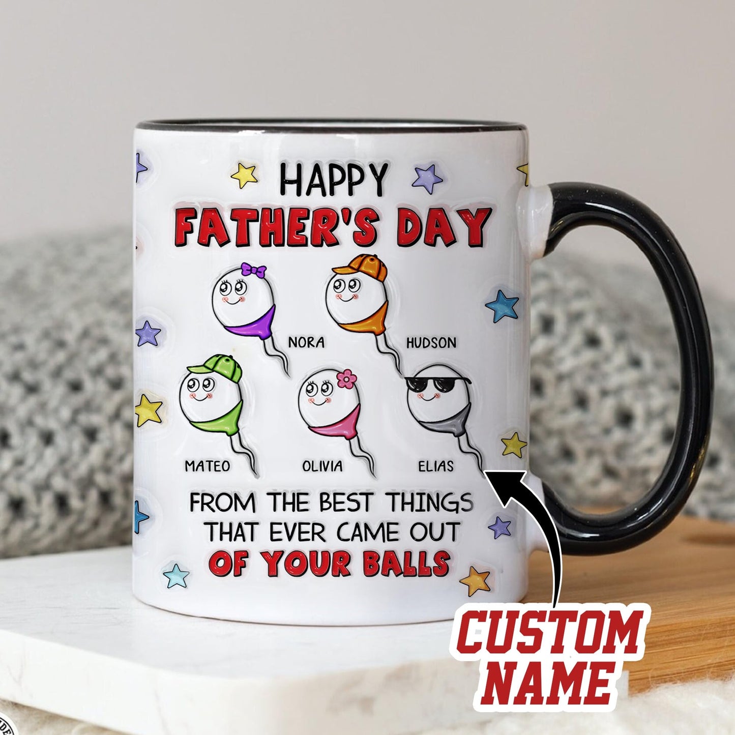 Happy Father's Day From The Best Things That Ever Came Out Of Your Balls | Ceramic Coffee Mug | Father's Day Gift | Stylish Printed Design | Tea & Coffee Cup | 11oz | Black Two-Tone Design