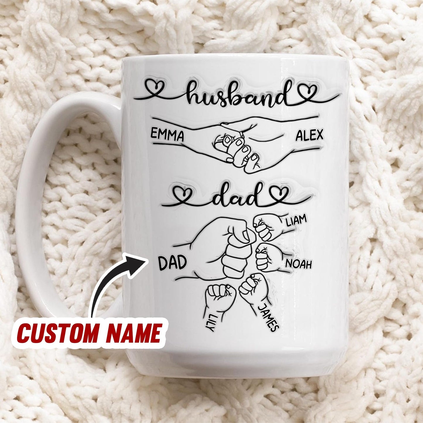 Personalized Fist Bump Husband To Dad | Ceramic Coffee Mug | Father's Day Gift | Stylish Printed Design | Tea & Coffee Cup | 11oz | Black Two-Tone Design