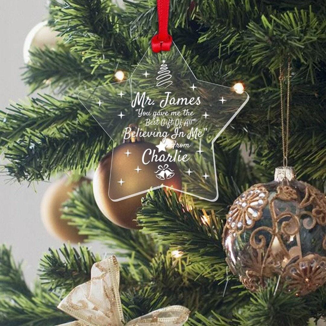 Personalised Teacher Christmas Bauble: Engraved Acrylic Star Keepsake