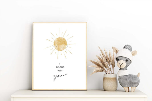 Sun Eyelashes Kids Boho Watercolour Hand Painted Effect Nursery Wall Art Poster