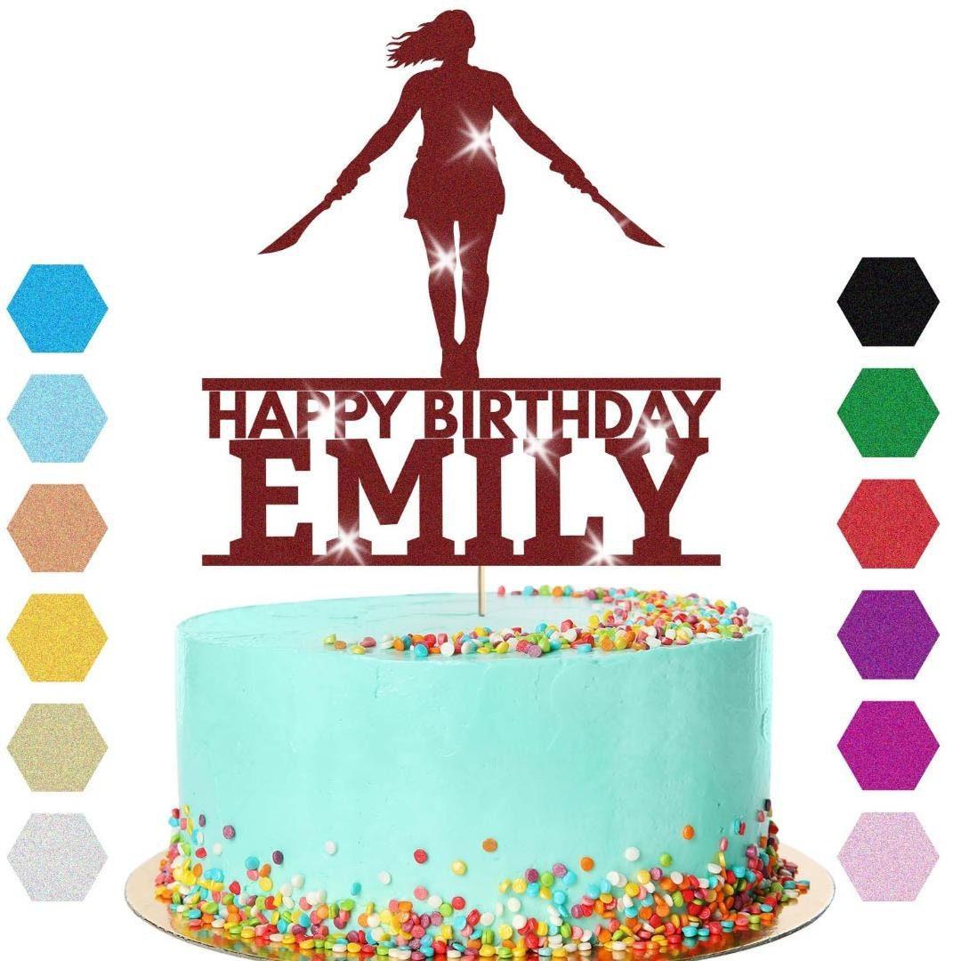 Warrior Double Swords Cake Topper Personalised Girls Birthday Cake Decoration Any Name & Age