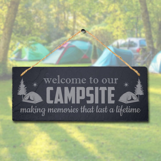 Campsite Laser Engraved Hanging Slate Plaque Summer Adventurer Tour Camping Sign