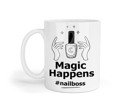 Magic Happens Mug & Coaster Set Girls Nail Artist Christmas Birthday Coffee Gift