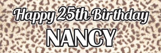 2 Personalised Leopard Print Birthday Celebration Banners Decoration Posters